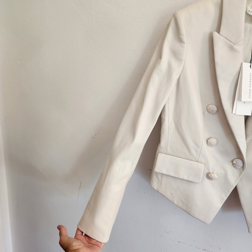 Veronica Beard Genuine Leather Dickie Jacket 4 Bone Chic Neutral Quiet Luxury - Picture 4 of 16